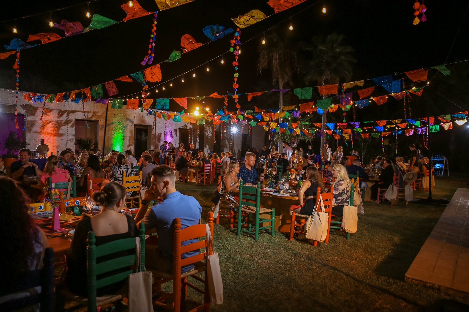 Incentive travel dinner under festive lights