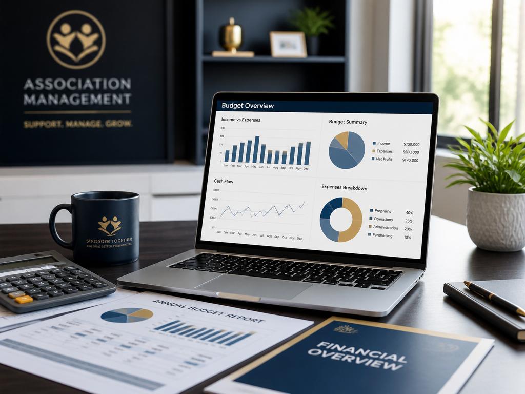 Association financial management dashboard and budget reports